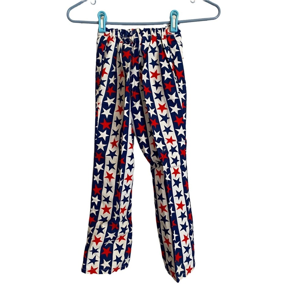 Vintage Kids Pants Patriotic Red White Blue Stars Stripes 70's